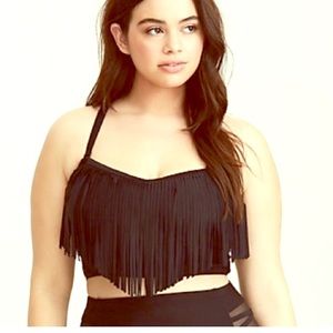 NWT black fringe bandeau bikini top size 4X